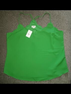 J. Crew Green Scallop-Edge Spaghetti Strap Cami